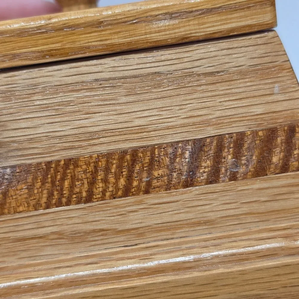 Vintage 60s Wooden Jewelry Trinket Box Red Lined Hand Carved By Forest Gibson